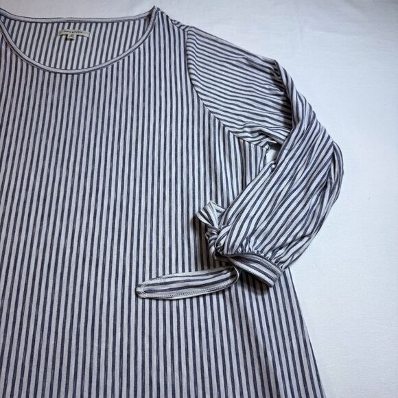 Max Studio Top Womens‎ Plus 1X Gray Stripe Tie Cuff Boat Neck Nautical Coastal - Picture 3 of 9